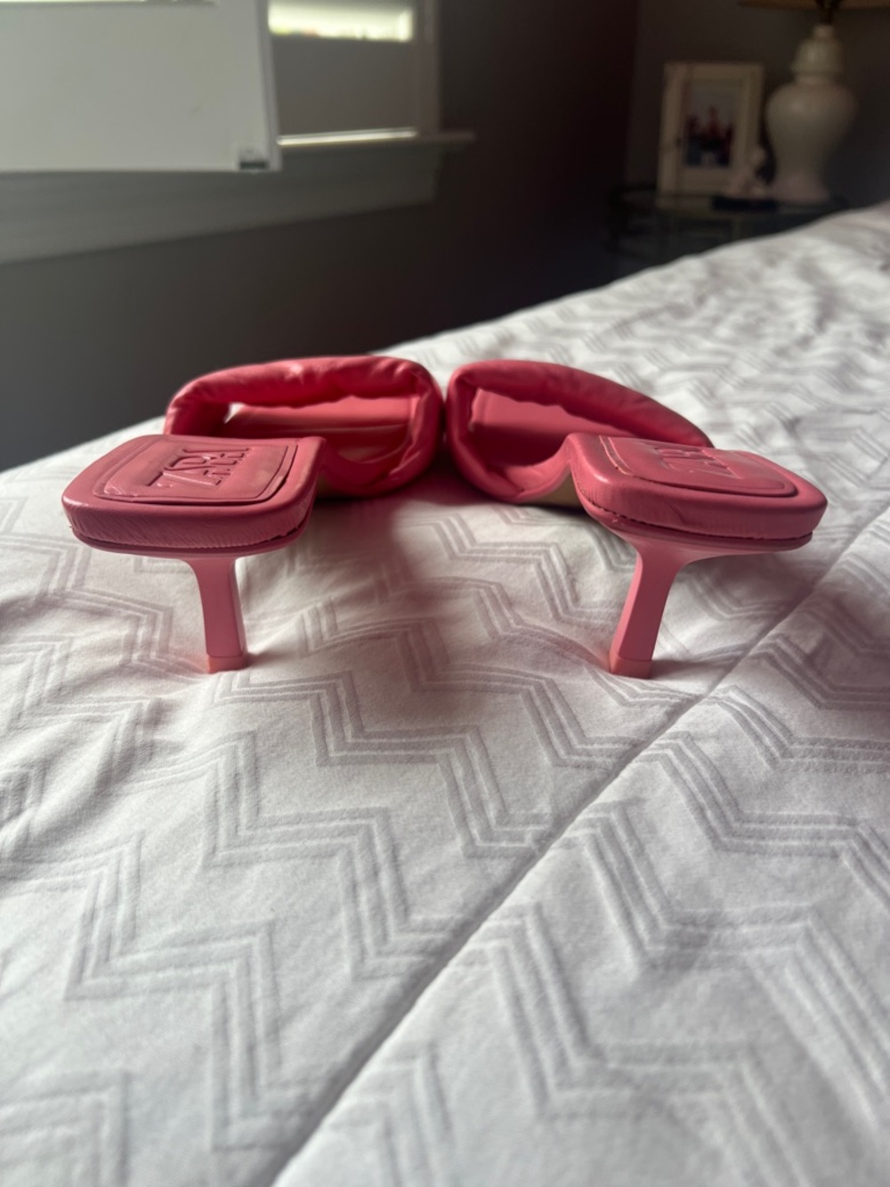 Zara Pinnk Puffer Square-Toe Leather Sandals-NWOT - Picture 4 of 7